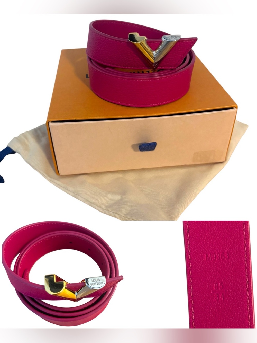 Louis Vuitton Pink Taurillon Essential Silver and Gold V Belt - Size 85/34 - Picture 2 of 7